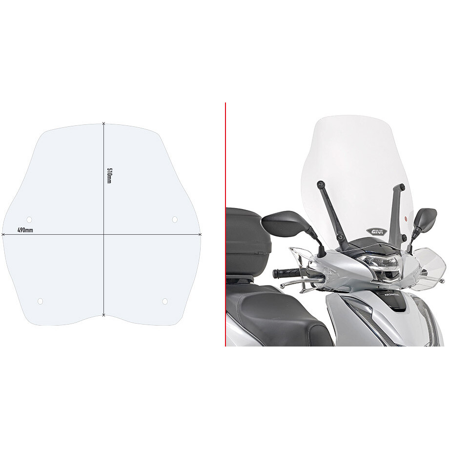 Pare-brise transparent Givi D1155ST Pour HONDA SH 125i-150i (17 > 19); NIU NQI (19 > 24) / MQI+ (19 > 24) / UQI GT (21 > 24)